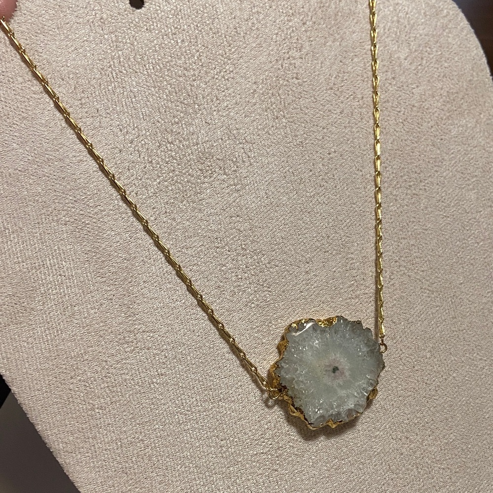 Sale! Gold Solar Quartz Pendant on 18K chain necklace.